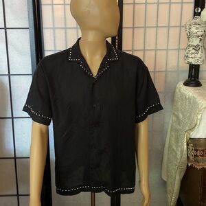 Forever 21 Men S Black Linen Shirt Rivet Embellished